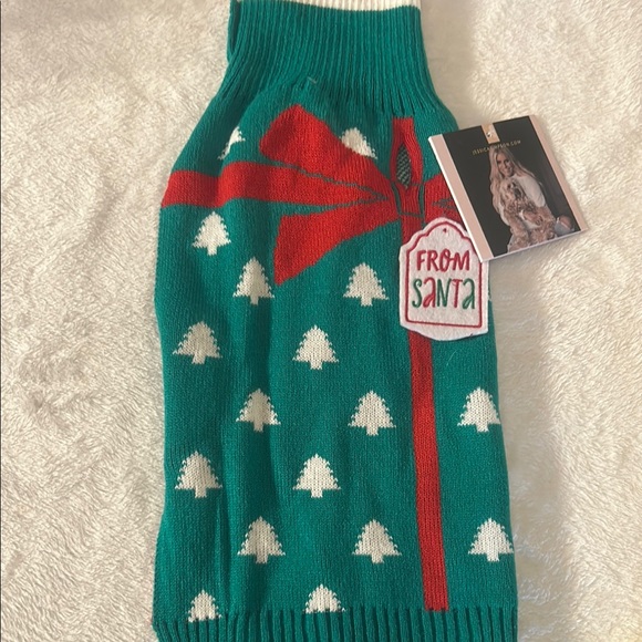 Holiday Dog Sweater - Green with Red Bow - Picture 4 of 7